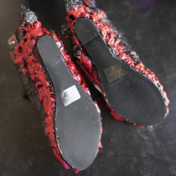 Custom Zombie Peepshow Plague Doctor Wedges - Size 8 - UV Pink and Black - Picture 9 of 11